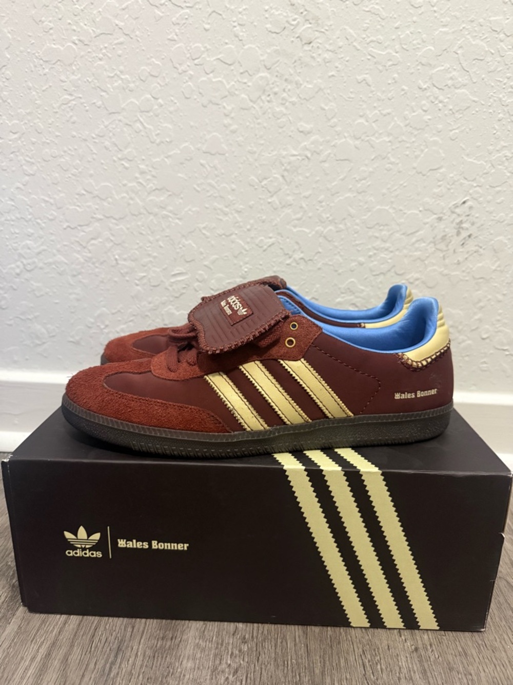 Wales Bonner Men's Burgundy and Gold Adidas Samba Sneakers